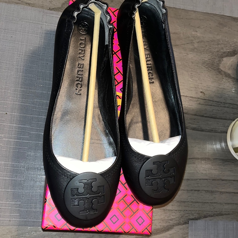 Tory Burch Minnie Travel Ballet with Powder Coated Logo Napa Leather